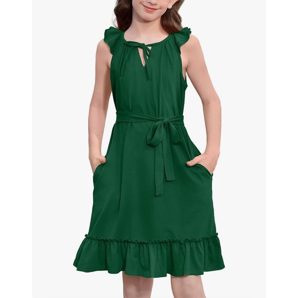 NEW Girls Halter Neck Sleeveless Ruffle Dress Pockets 6 Yrs NO BELT